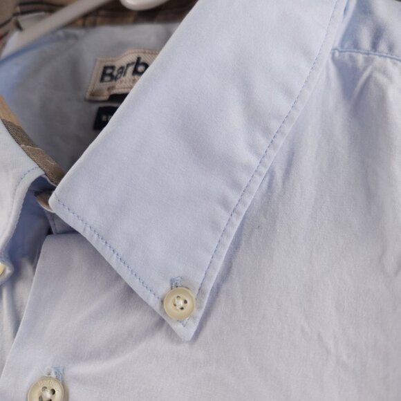 Barbour Cotton Button-Down Large Blue Solid Pocket Shirt Long Sleeve Mens Adult - Picture 6 of 16